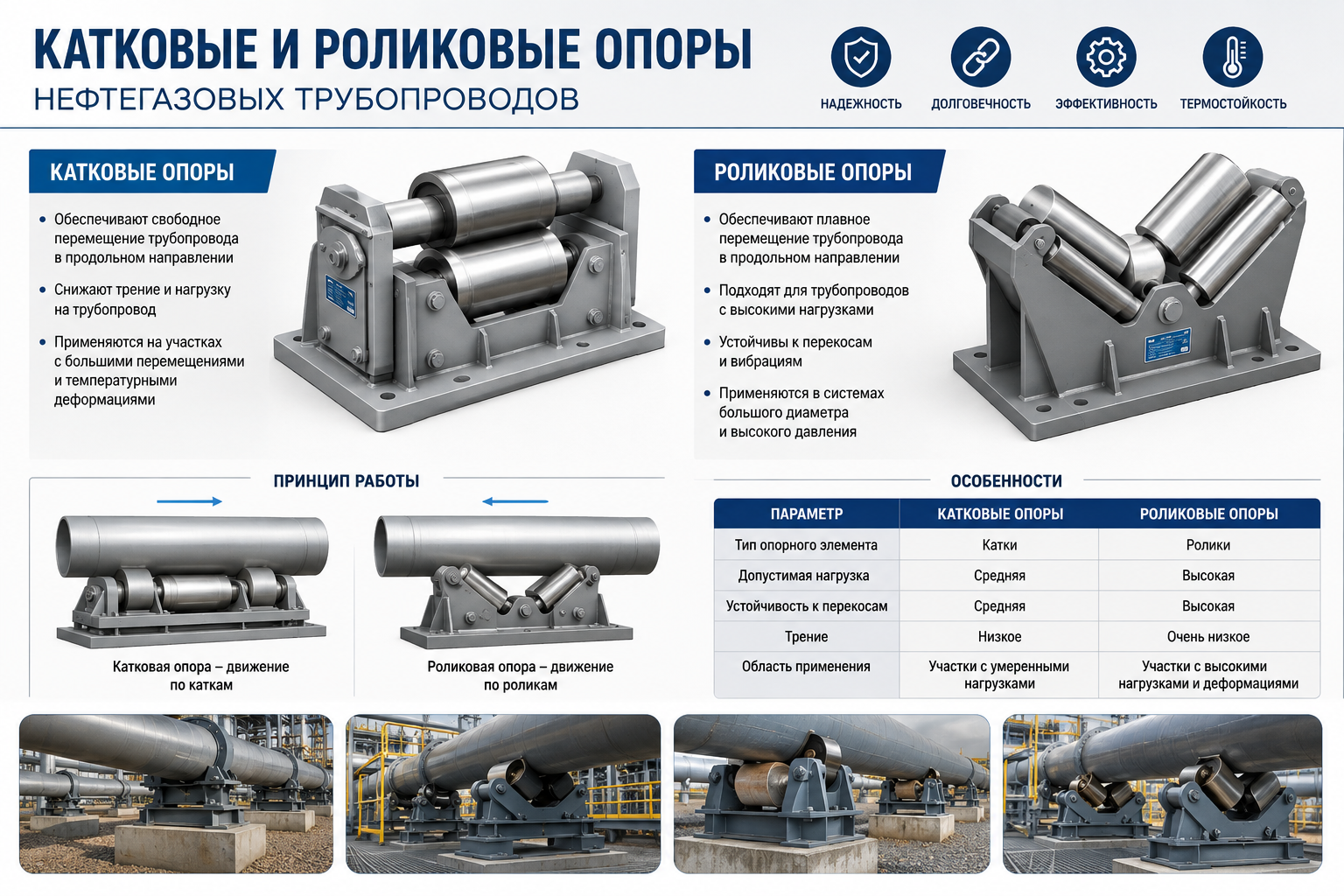 Катковые и роликовые опоры нефтегазовых трубопроводов